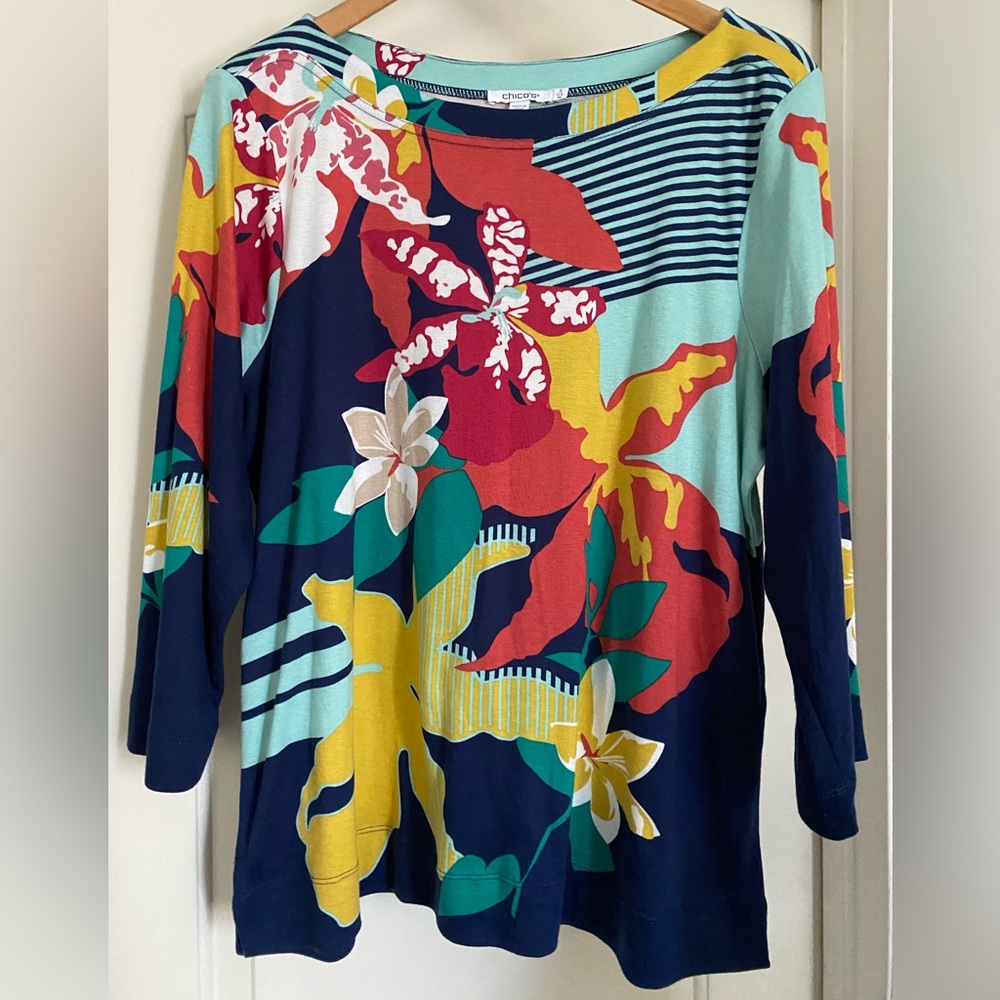 Chico's Multicolor Striped Floral Top